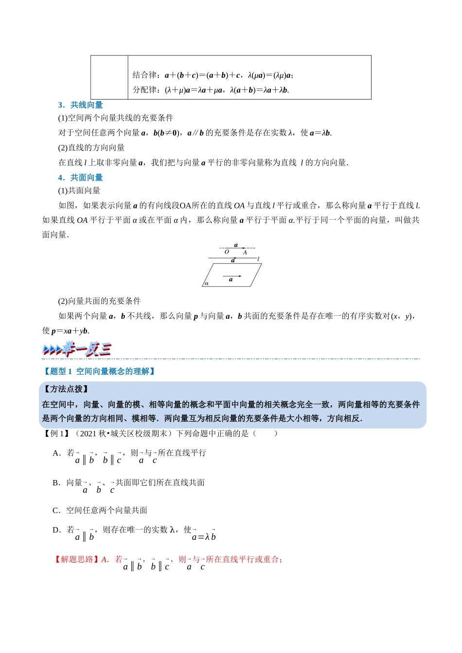 2025举一反三系列高中数学同步复习人教A版选择性必修1-专题1.1空间向量及其线性运算-重难点题型精讲（教师版）.docx_第2页