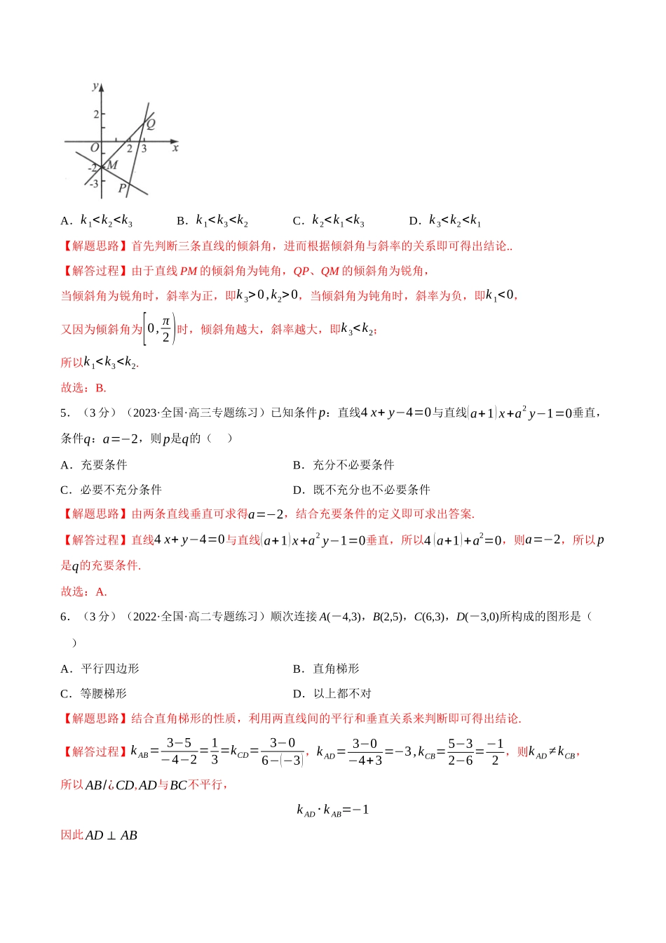 2025举一反三系列高中数学同步复习人教A版选择性必修1-专题2.2直线的倾斜角与斜率-重难点题型检测（教师版）.docx_第2页