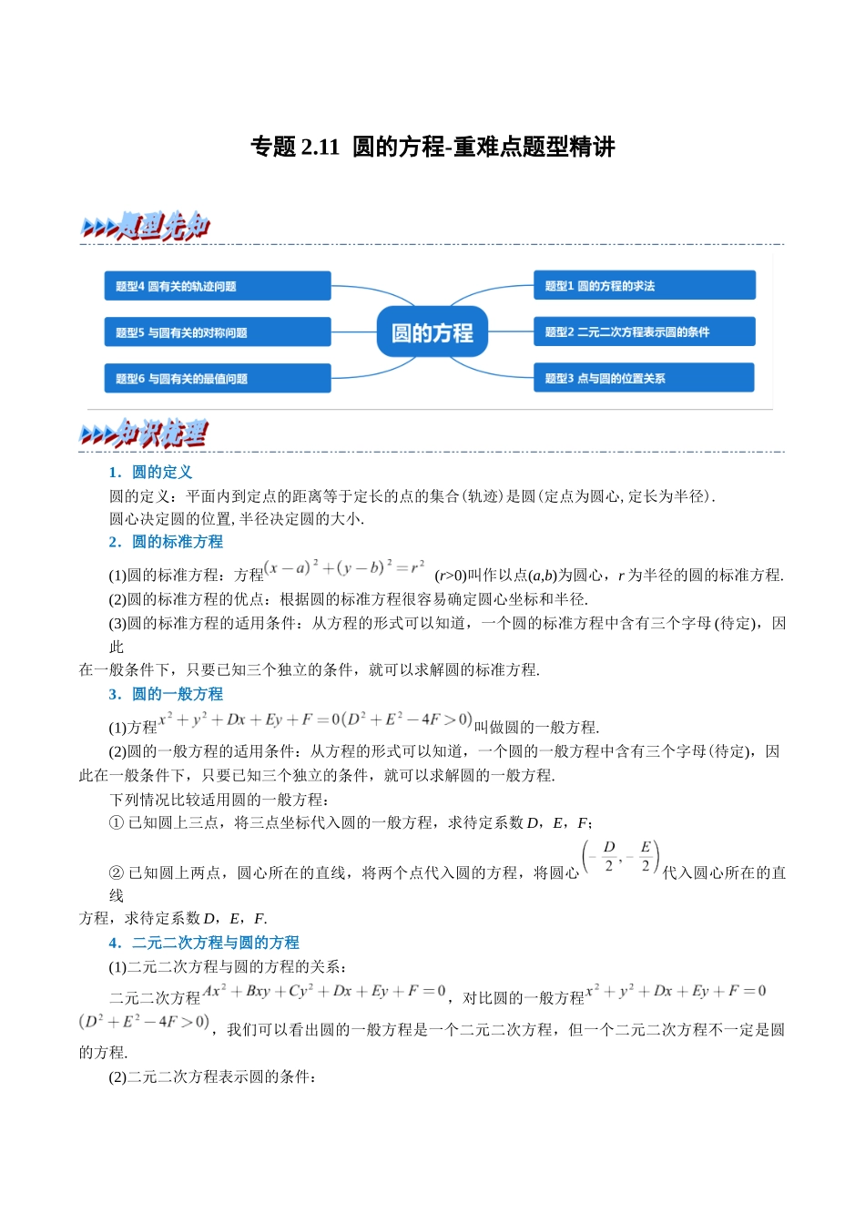 2025举一反三系列高中数学同步复习人教A版选择性必修1-专题2.11圆的方程-重难点题型精讲（教师版）.docx_第1页