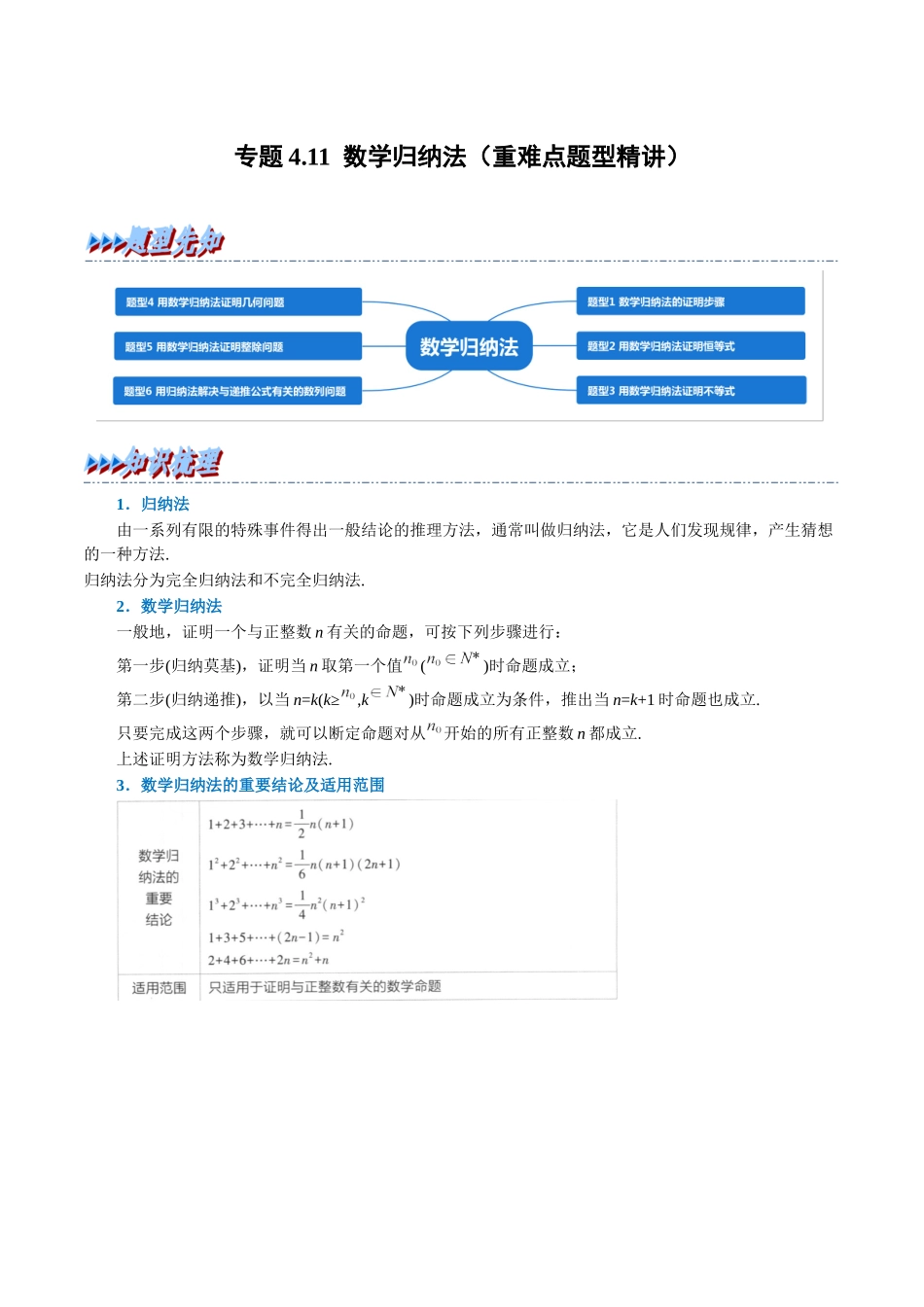 2025举一反三系列高中数学同步复习人教A版选择性必修2-专题4.11数学归纳法（重难点题型精讲）（学生版）.docx_第1页