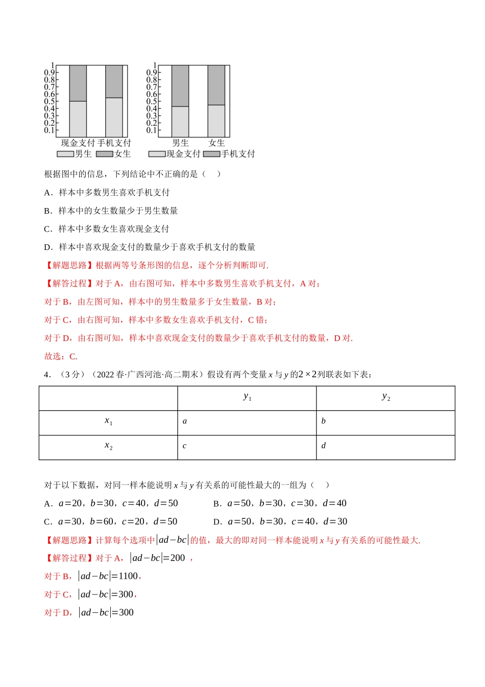 2025举一反三系列高中数学同步复习人教A版选择性必修3-专题8.6列联表与独立性检验（重难点题型检测）（教师版）.docx_第2页