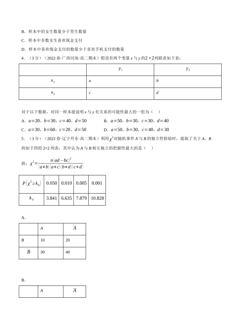 2025举一反三系列高中数学同步复习人教A版选择性必修3-专题8.6列联表与独立性检验（重难点题型检测）（学生版）.docx_第2页