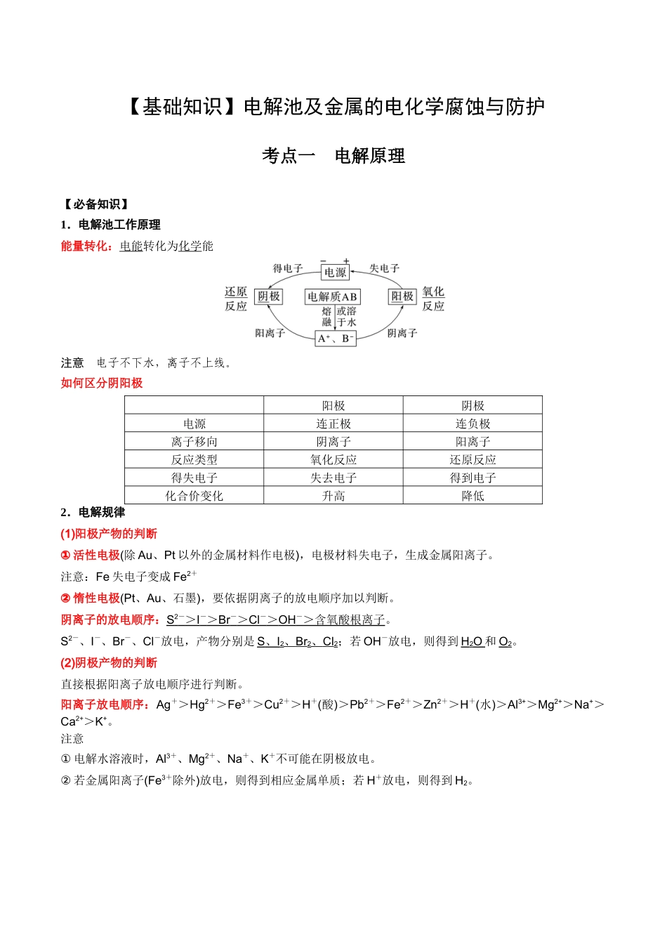 2025年高考化学一轮复习考点专项集训-02考点一电解原理（解析版）.docx_第1页