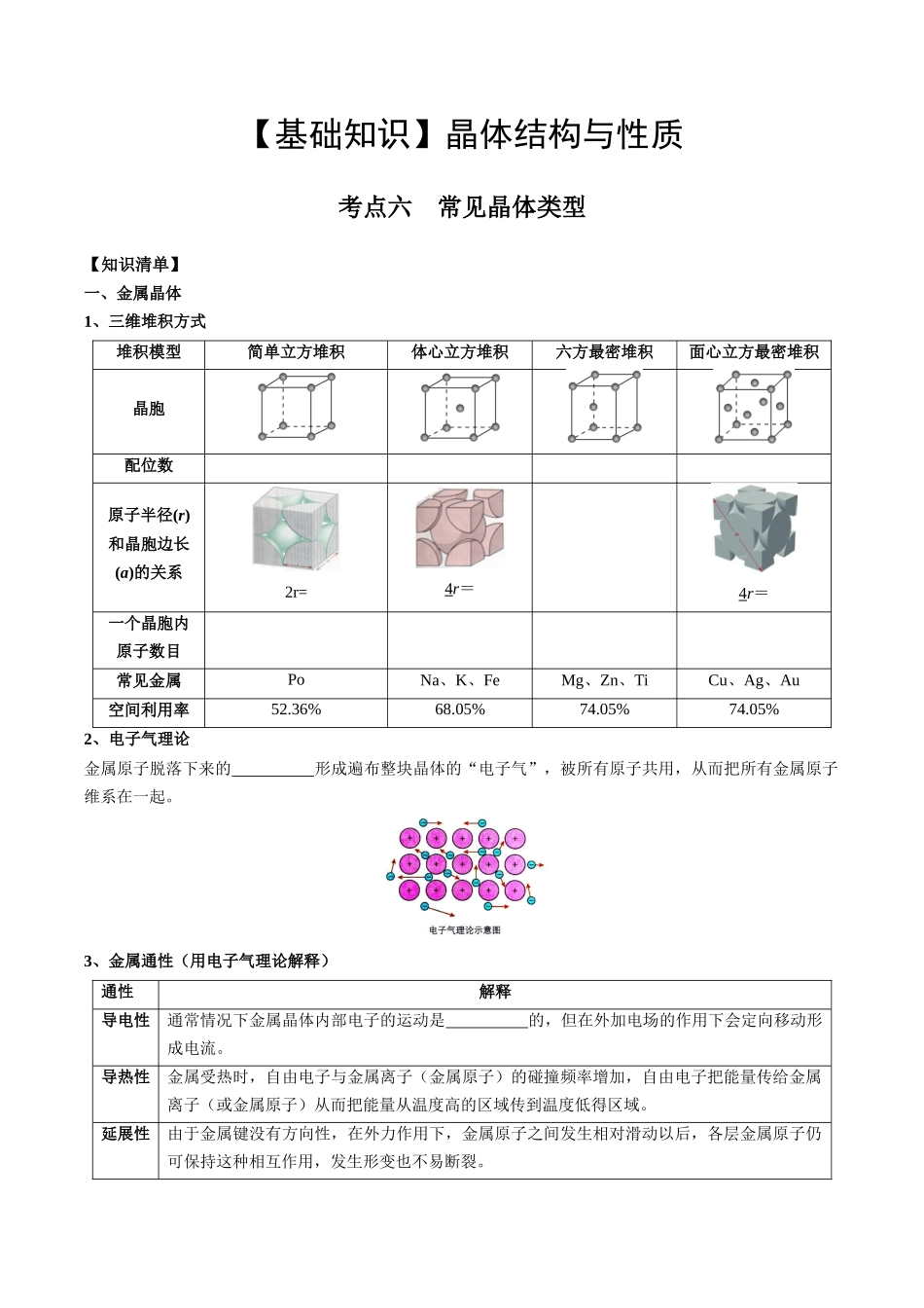 2025年高考化学一轮复习考点专项集训-03考点六常见晶体类型（学生版）.docx_第1页