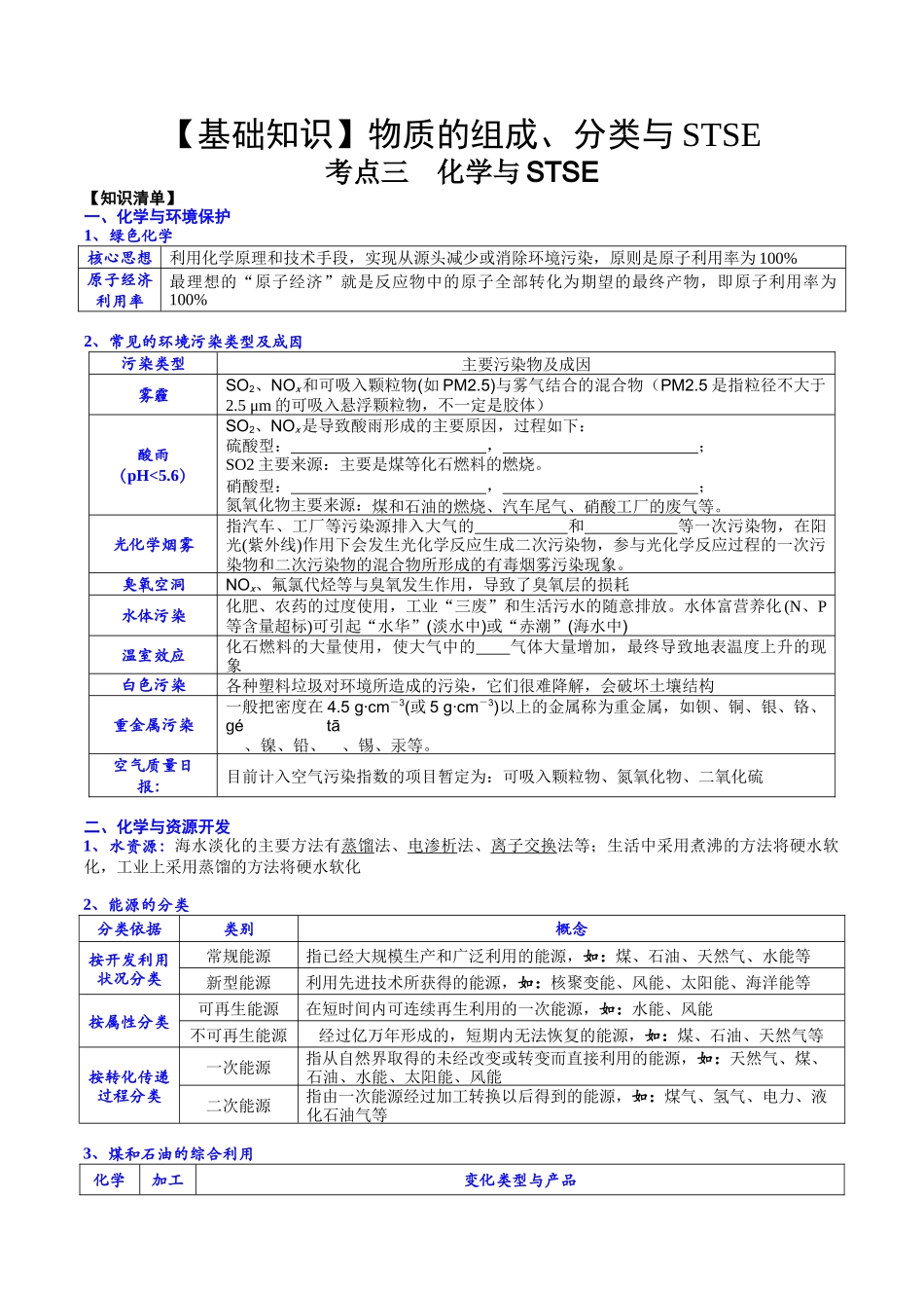 2025年高考化学一轮复习考点专项集训-考点三化学与STSE（学生版）.docx_第1页