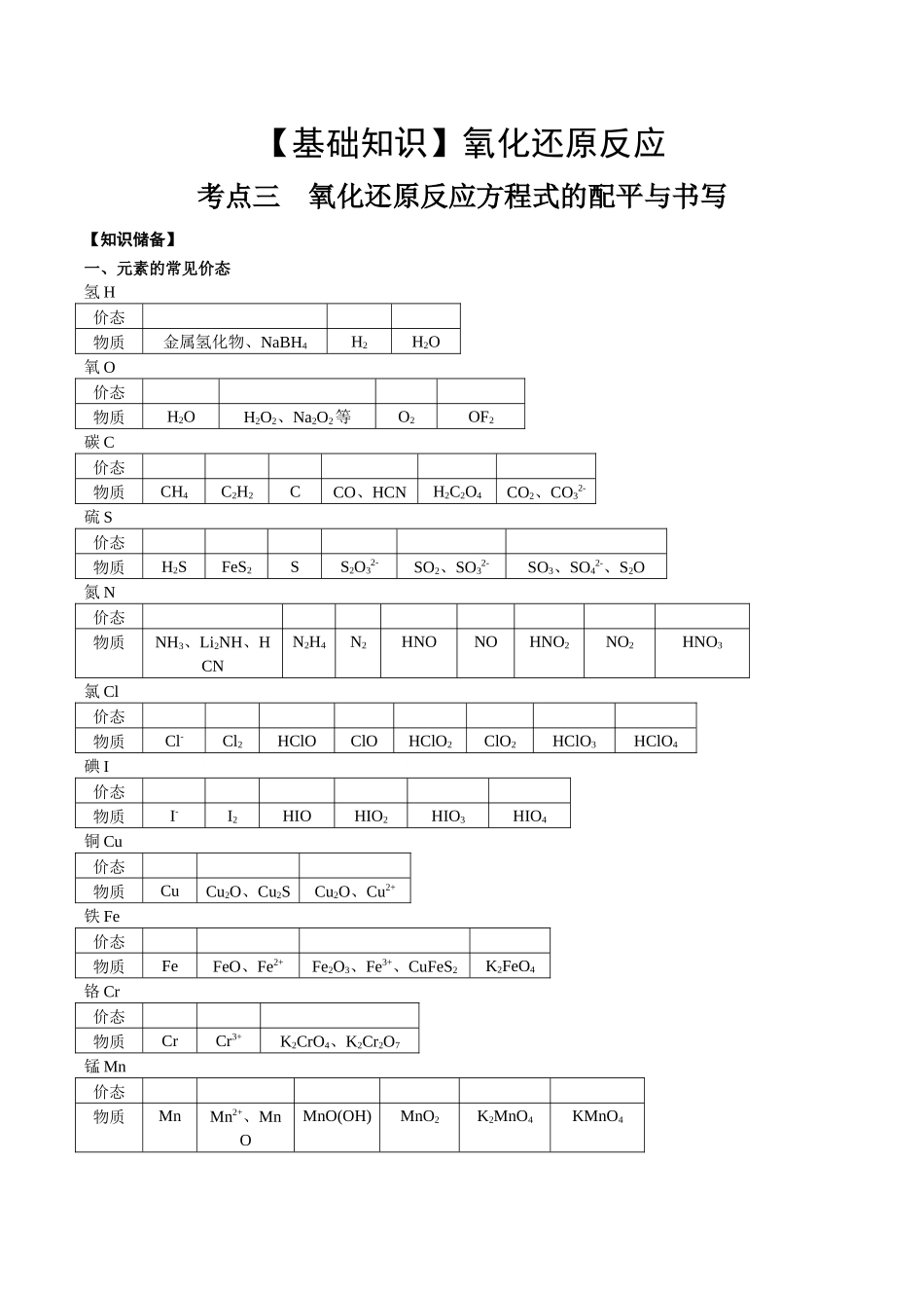 2025年高考化学一轮复习考点专项集训-考点三氧还原方程式的配平与书写（学生版）.docx_第1页