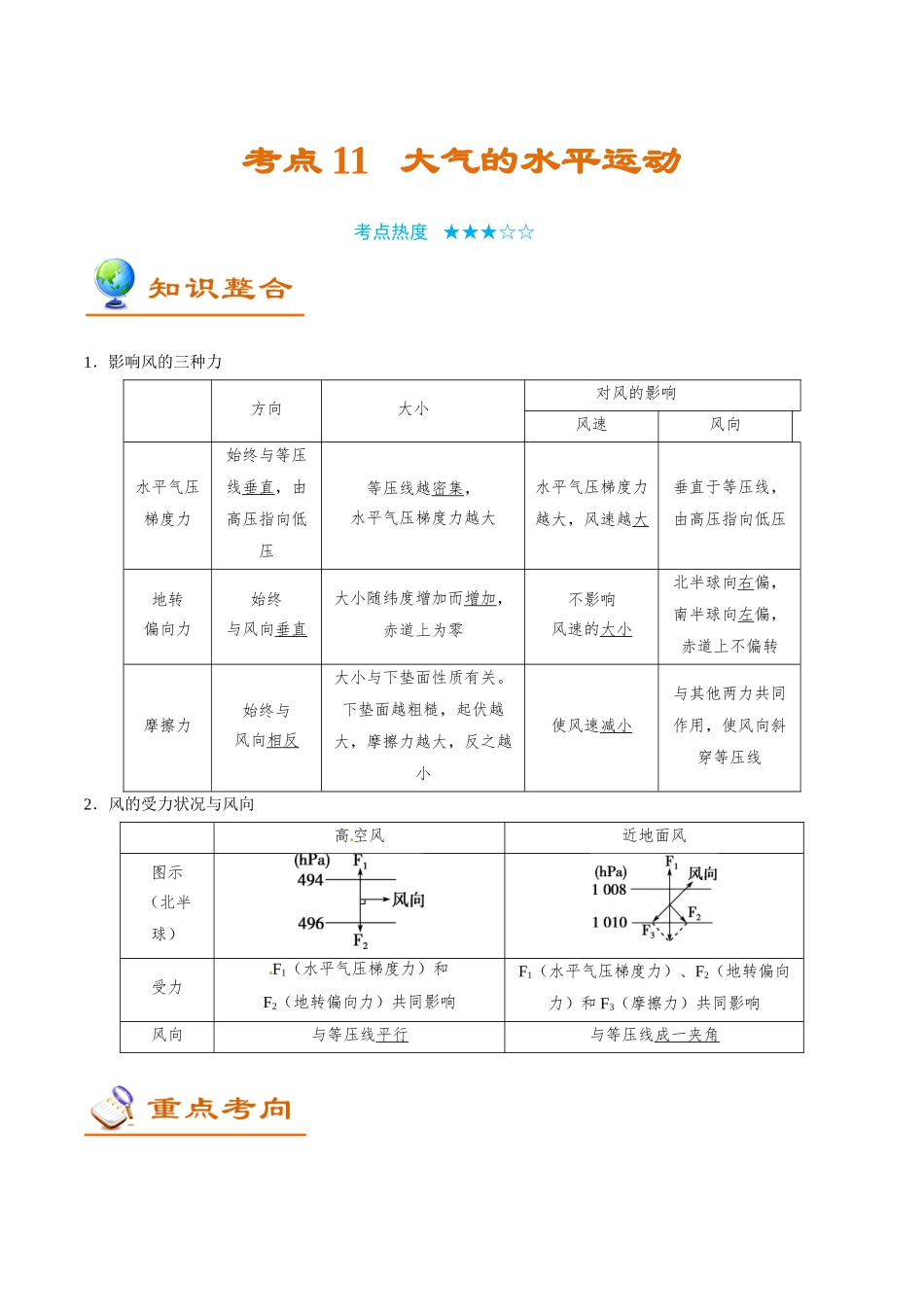 2025年考点一遍过高考地理-考点11大气的水平运动.doc_第1页