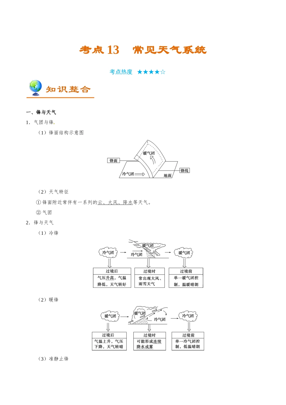 2025年考点一遍过高考地理-考点13常见天气系统.doc_第1页
