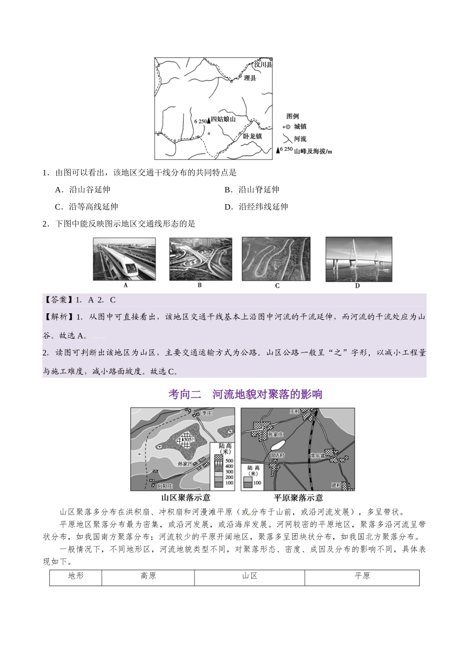 2025年考点一遍过高考地理-考点21地表形态对交通运输和聚落的影响.doc_第3页