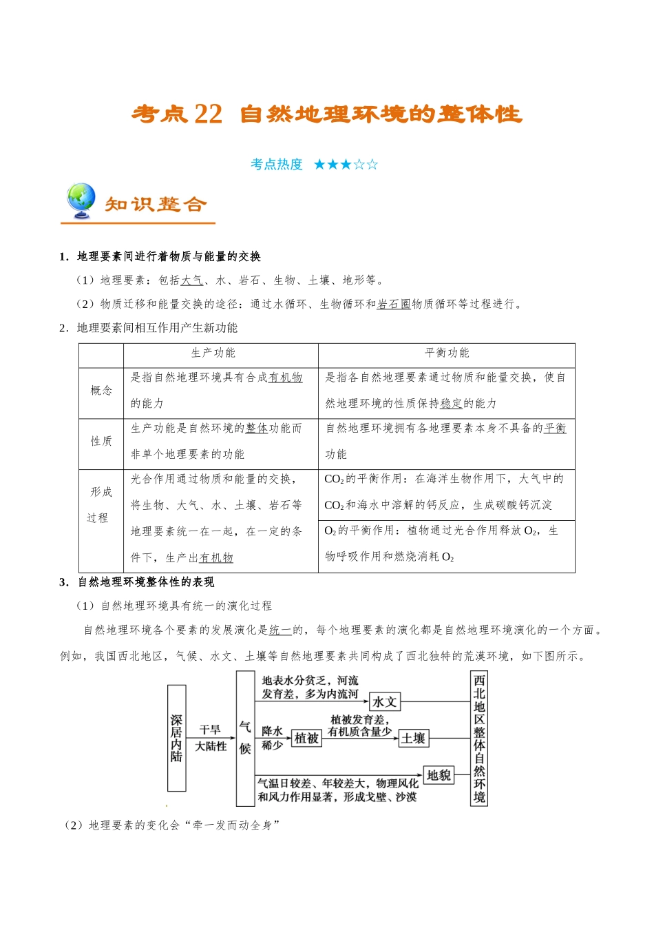 2025年考点一遍过高考地理-考点22自然地理环境的整体性.doc_第1页