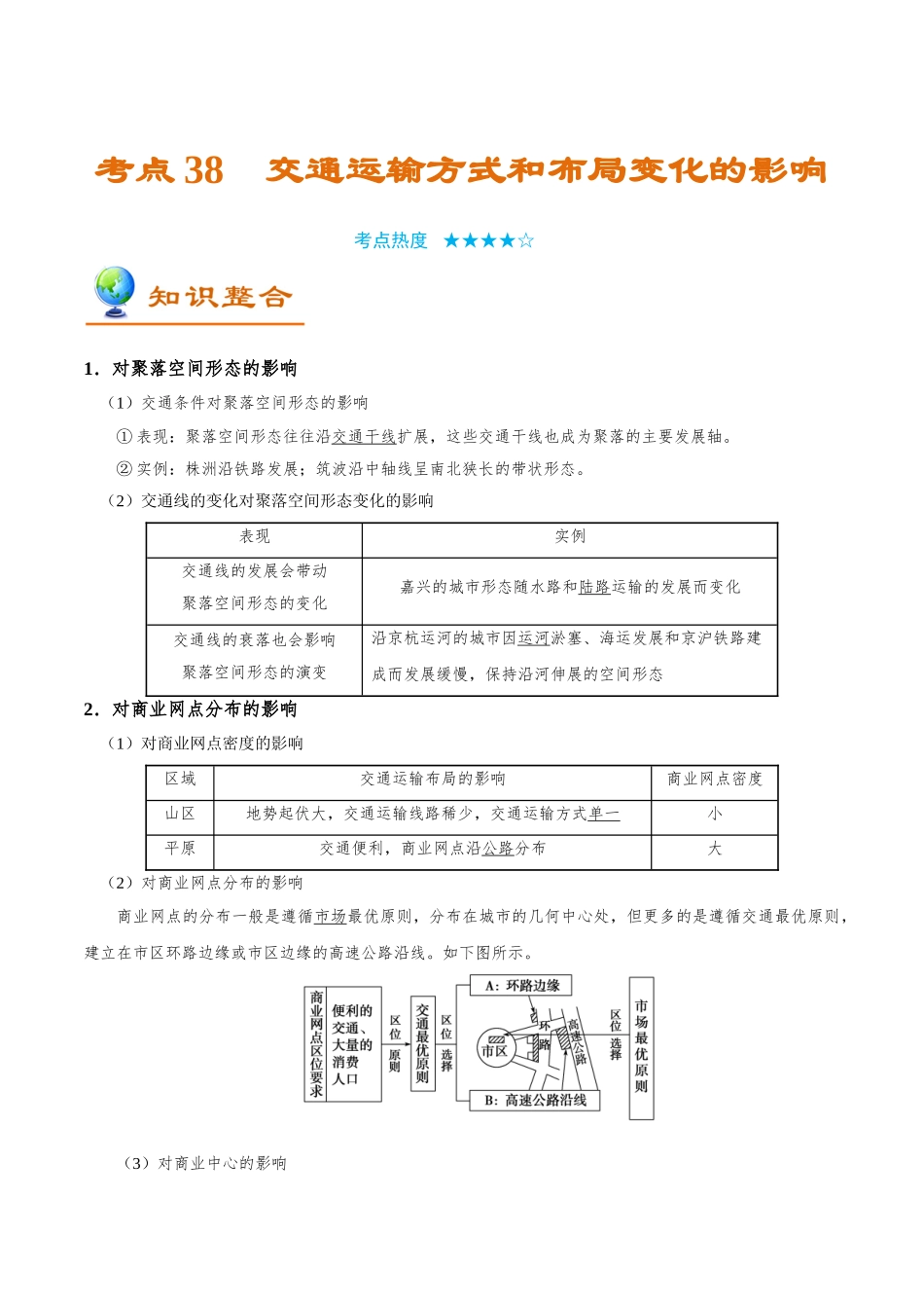 2025年考点一遍过高考地理-考点38交通运输方式和布局变化的影响.doc_第1页