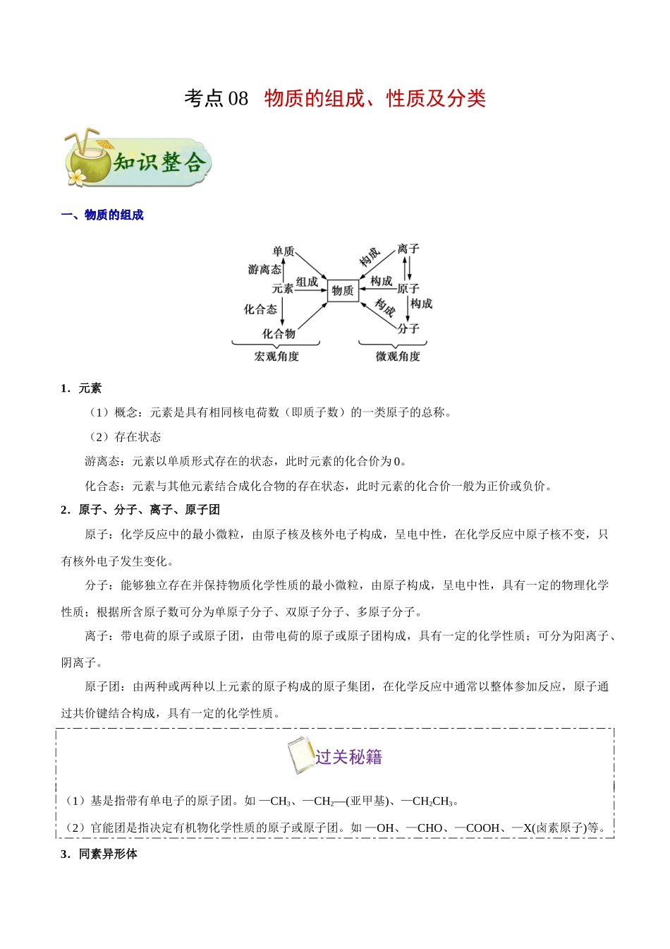 2025年考点一遍过高考化学-考点08物质的组成、性质及分类.doc_第1页