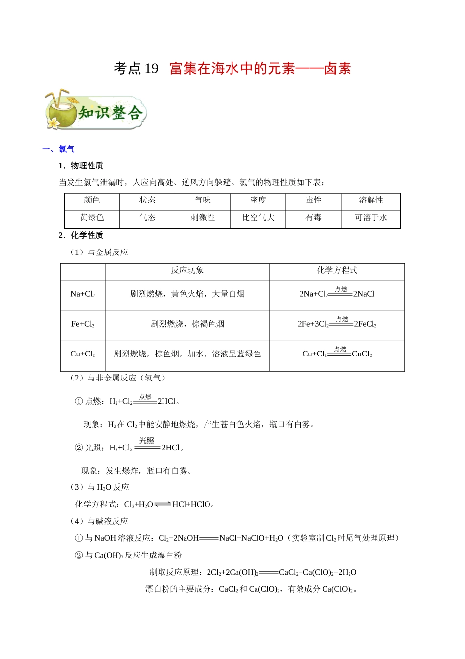 2025年考点一遍过高考化学-考点19富集在海水中的元素—卤素.doc_第1页