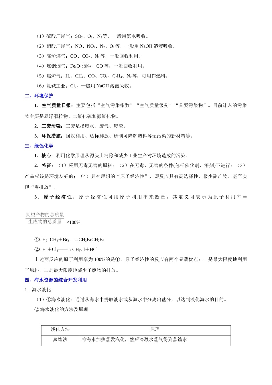 2025年考点一遍过高考化学-考点22环境保护与绿色化学海水资源的开发利用.doc_第2页