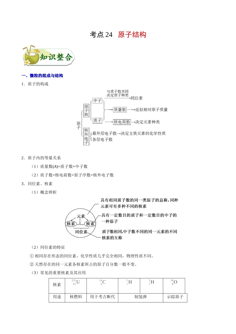 2025年考点一遍过高考化学-考点24原子结构.doc_第1页