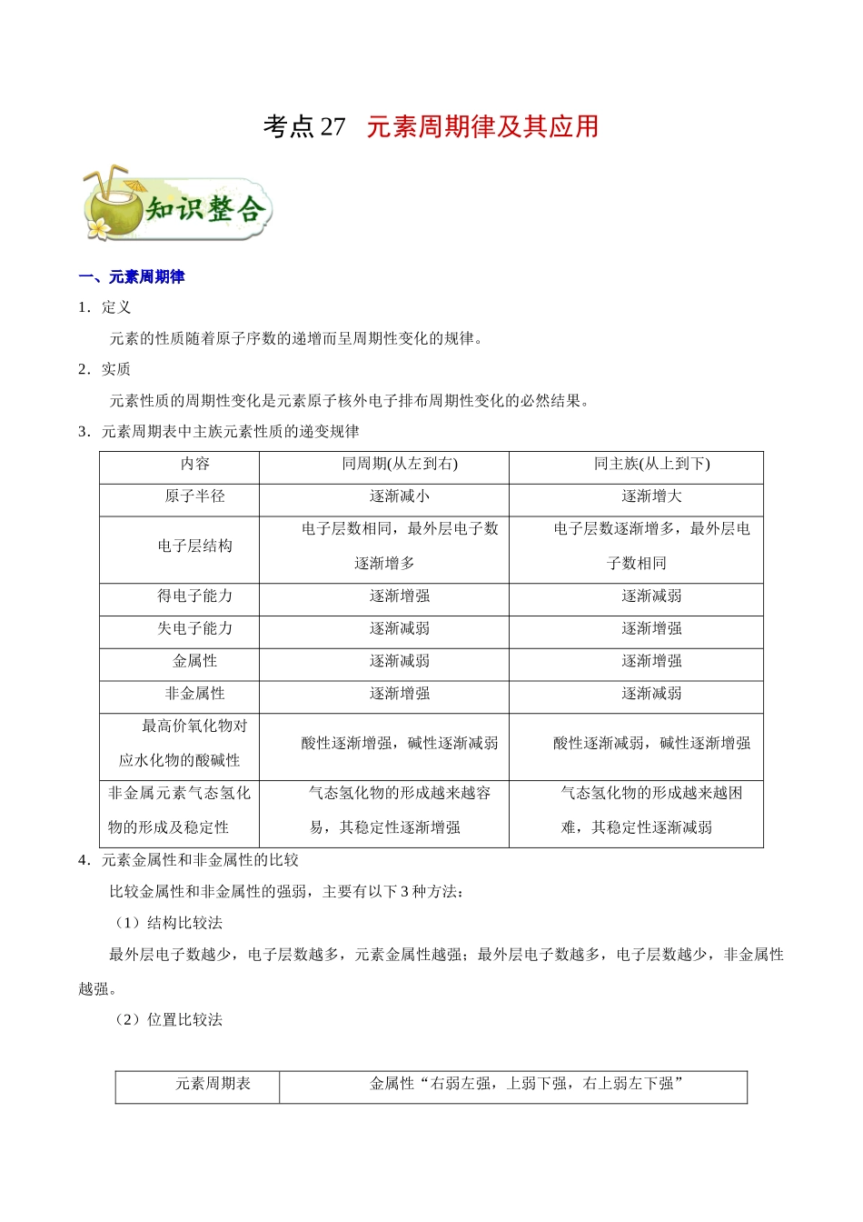2025年考点一遍过高考化学-考点27元素周期律及其应用.doc_第1页