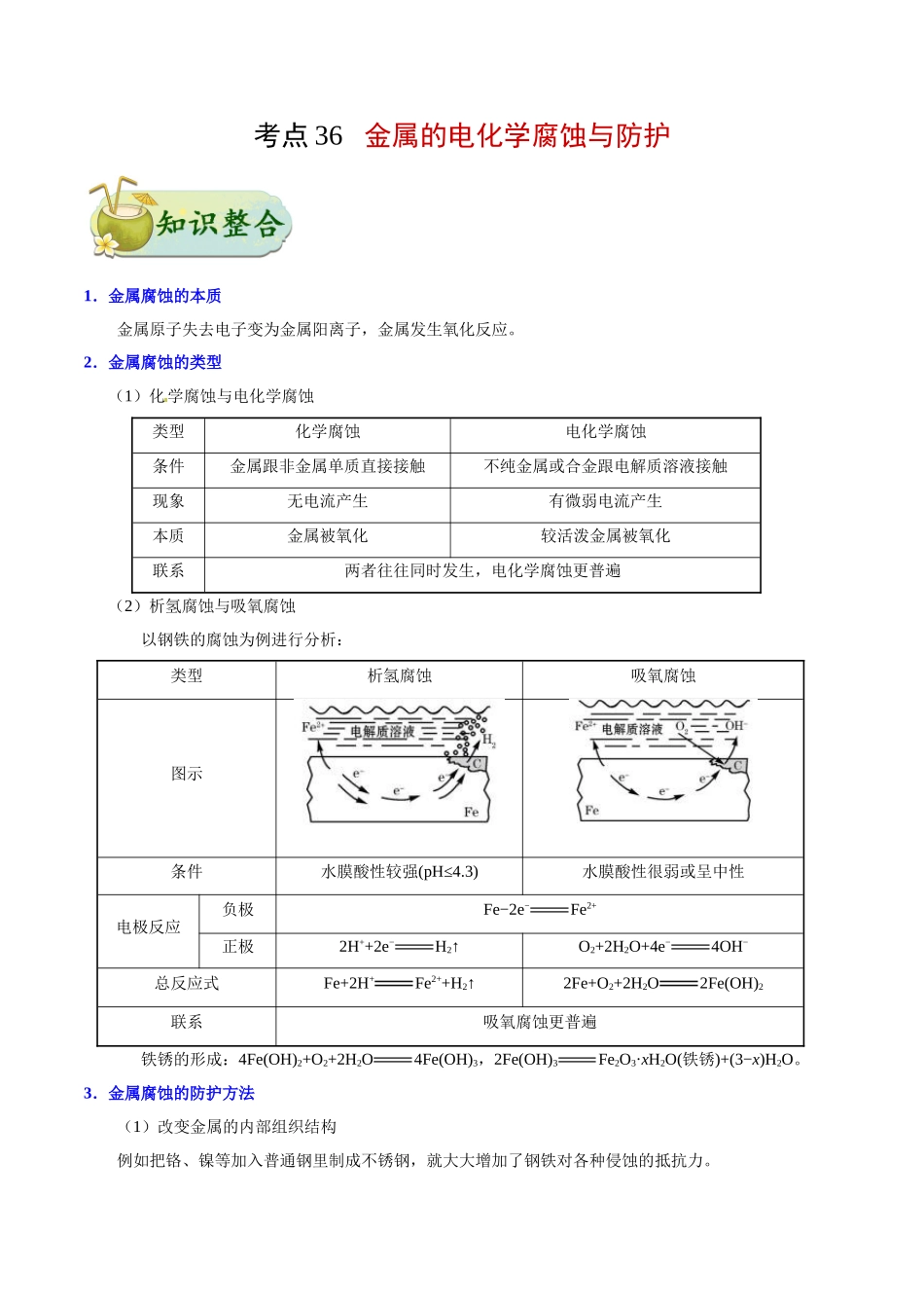 2025年考点一遍过高考化学-考点36金属的电化学腐蚀与防护.doc_第1页
