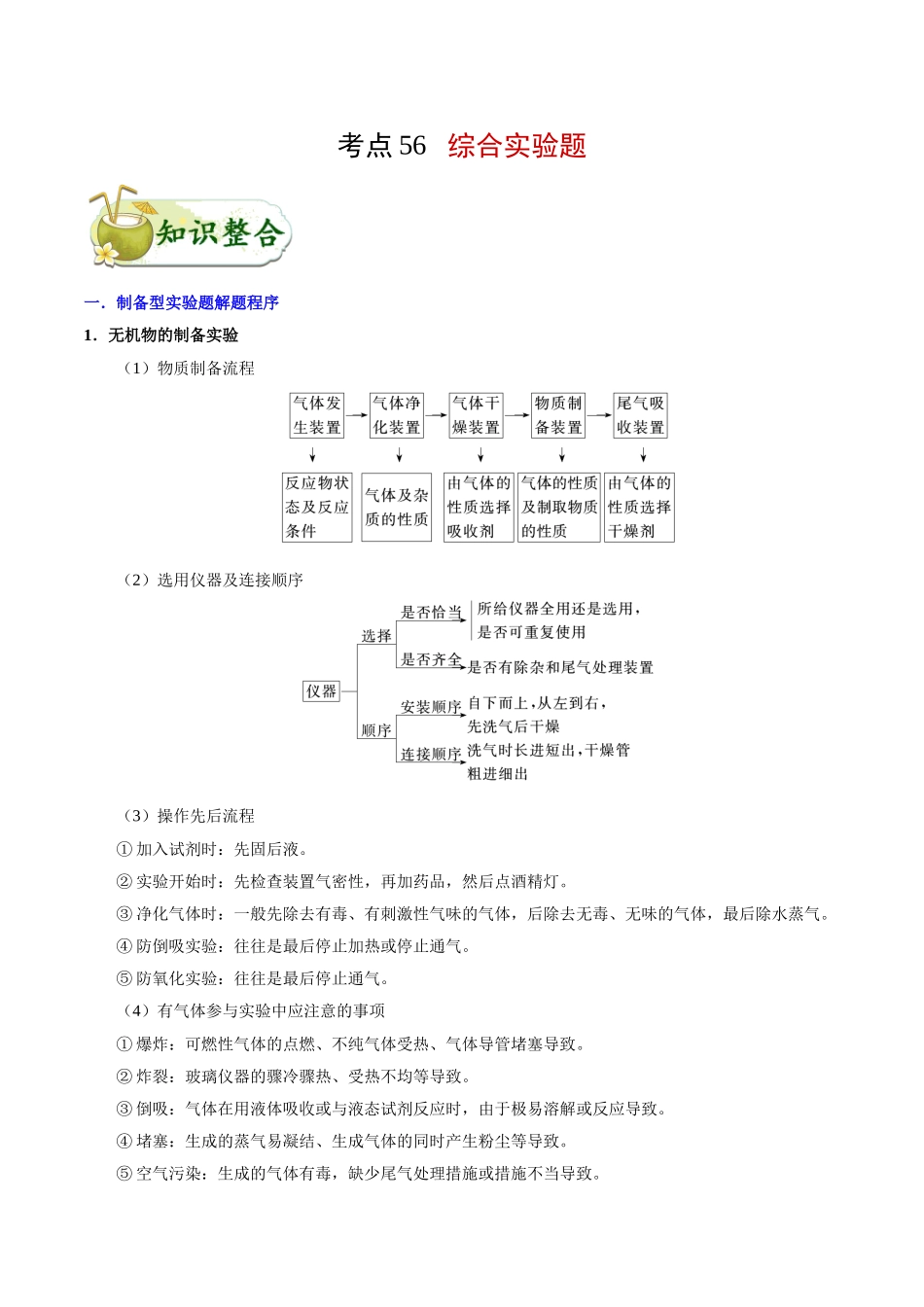 2025年考点一遍过高考化学-考点56综合实验题.doc_第1页