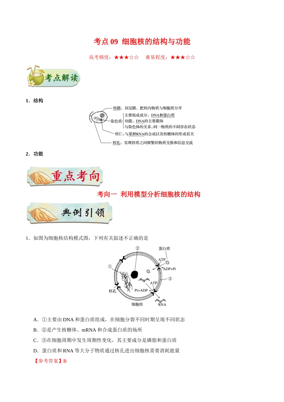2025年考点一遍过高考生物-考点09细胞核的结构与功能.doc_第1页