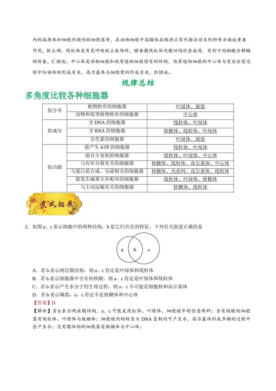 2025年考点一遍过高考生物-考点10细胞器的结构和功能.doc_第2页