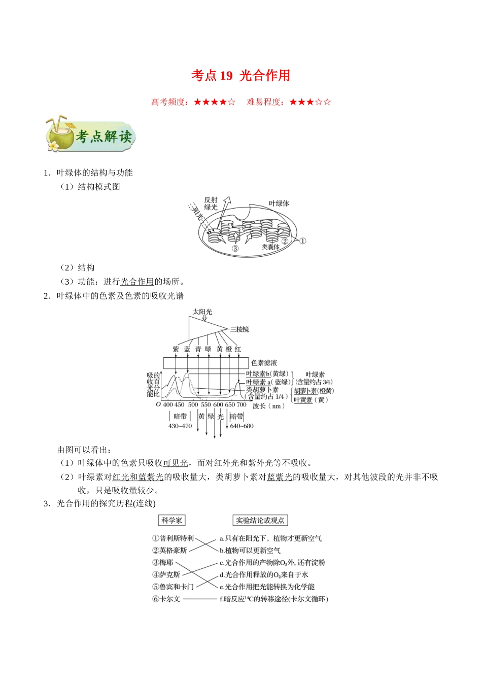 2025年考点一遍过高考生物-考点19光合作用.doc_第1页