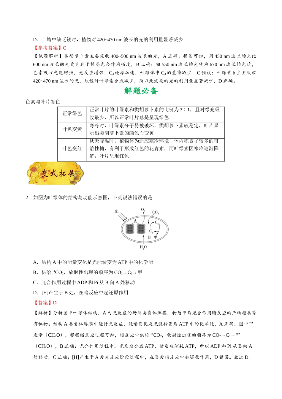 2025年考点一遍过高考生物-考点19光合作用.doc_第3页