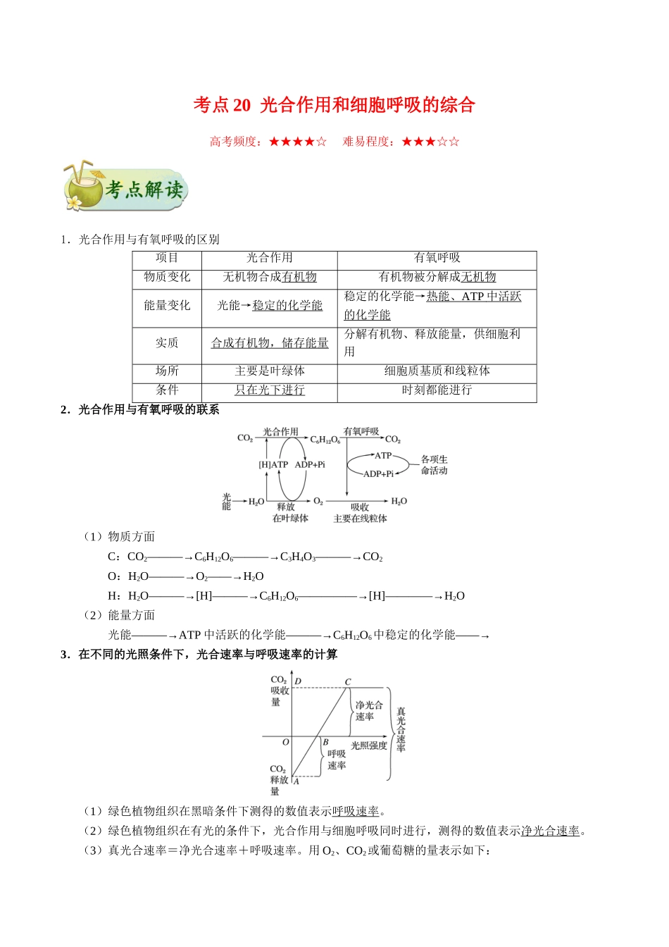 2025年考点一遍过高考生物-考点20光合作用和细胞呼吸的综合.doc_第1页