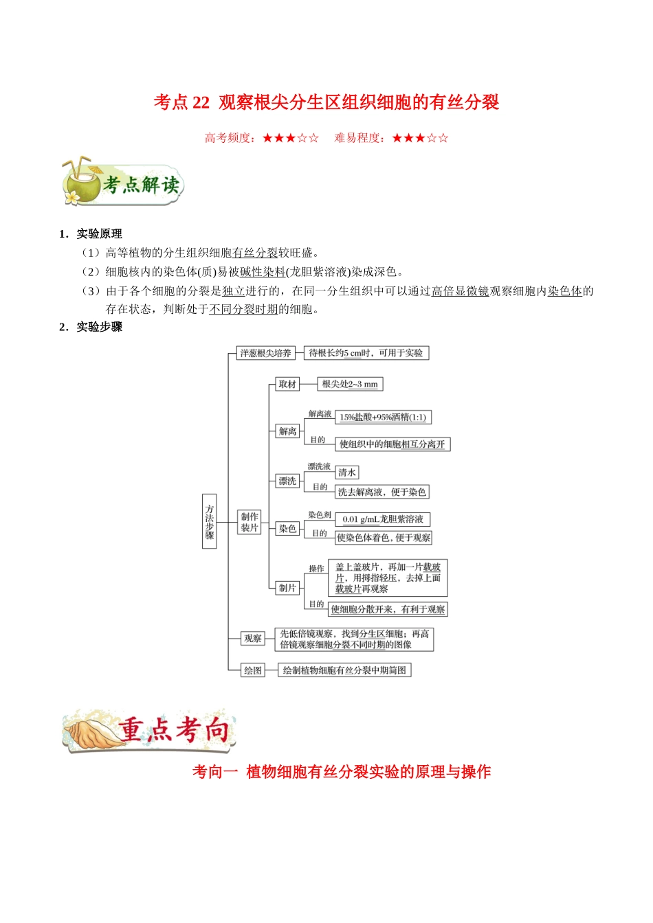 2025年考点一遍过高考生物-考点22观察根尖分生区组织细胞的有丝分裂.doc_第1页