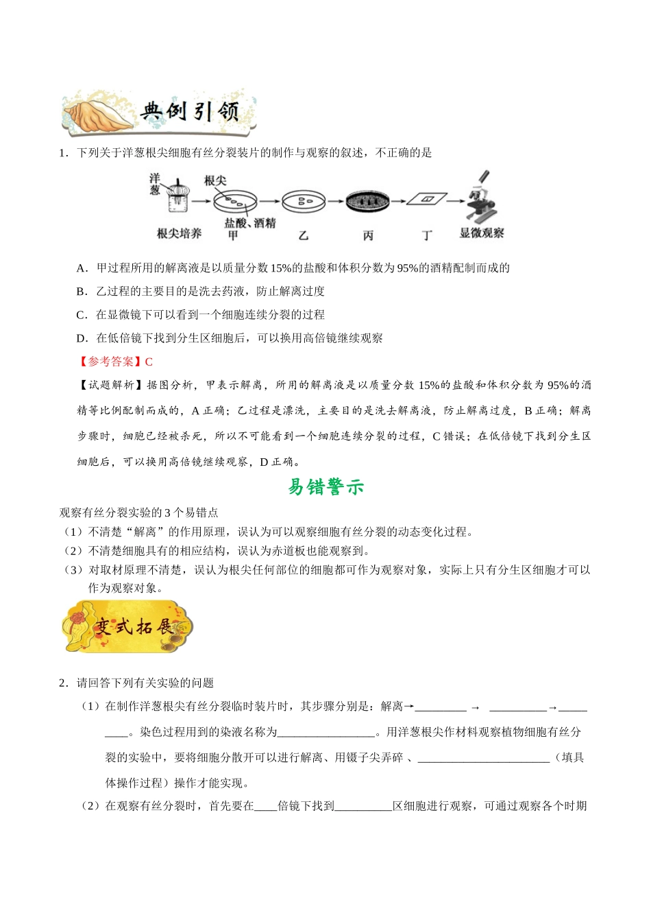 2025年考点一遍过高考生物-考点22观察根尖分生区组织细胞的有丝分裂.doc_第2页