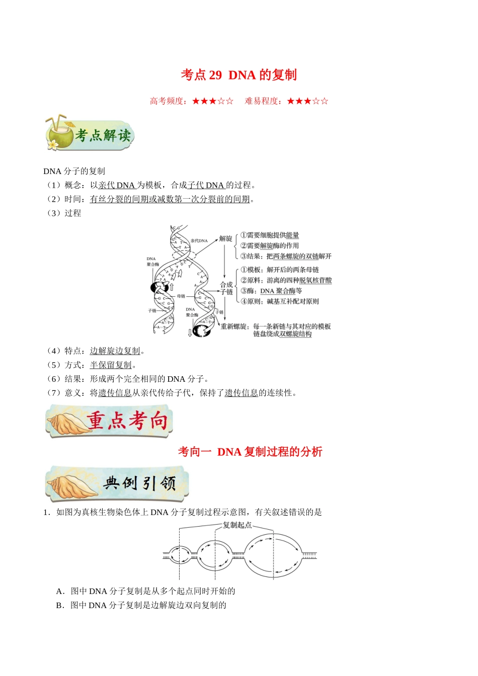 2025年考点一遍过高考生物-考点29DNA的复制.doc_第1页