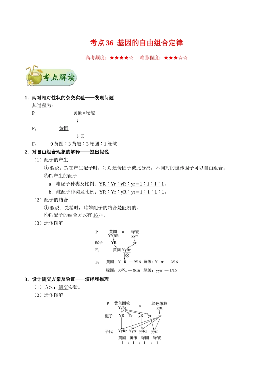 2025年考点一遍过高考生物-考点36基因的自由组合定律.doc_第1页