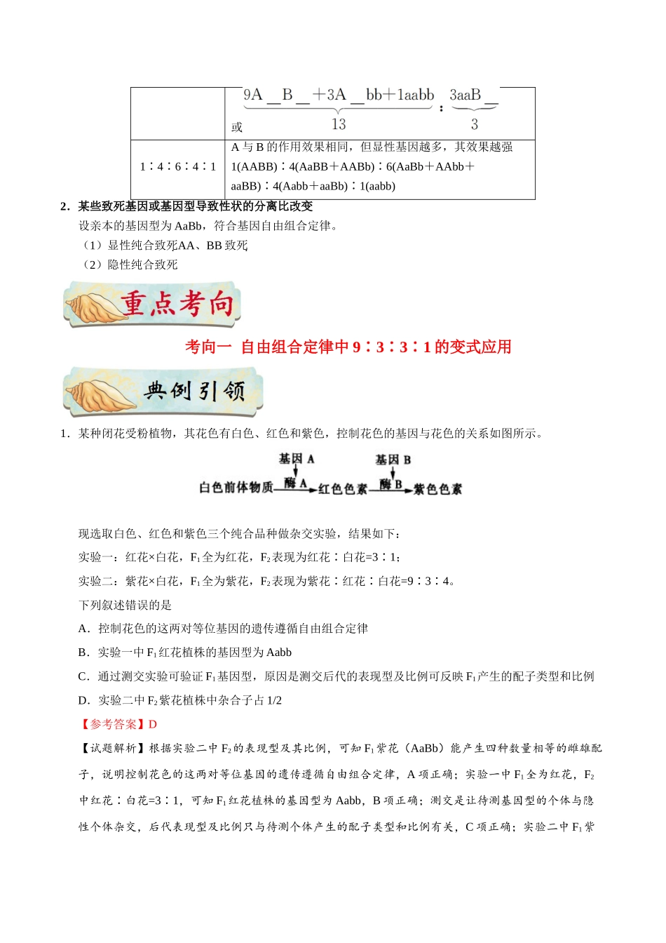 2025年考点一遍过高考生物-考点37遗传规律的分析与计算.doc_第2页