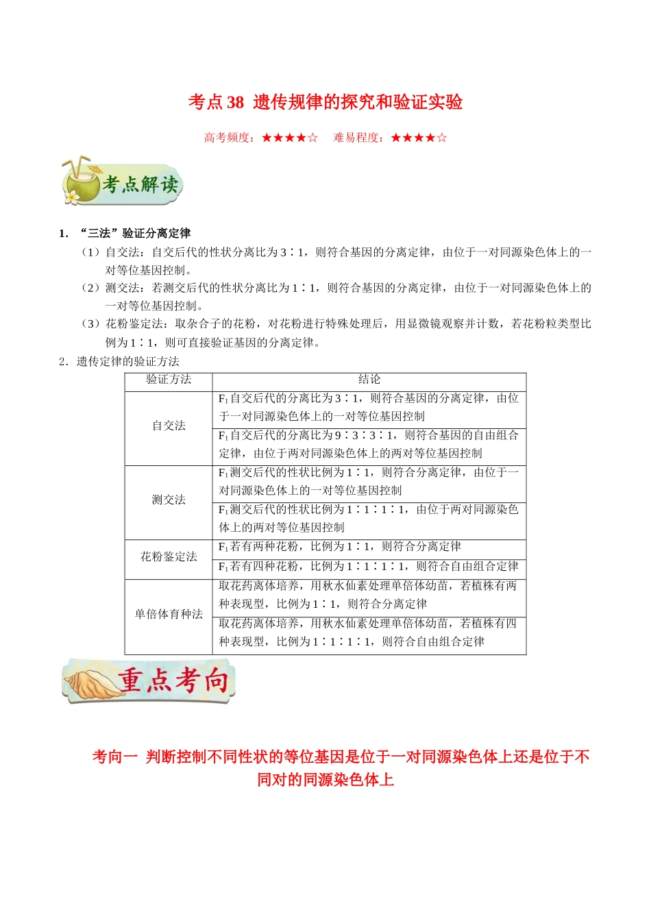 2025年考点一遍过高考生物-考点38遗传规律的探究和验证实验.doc_第1页