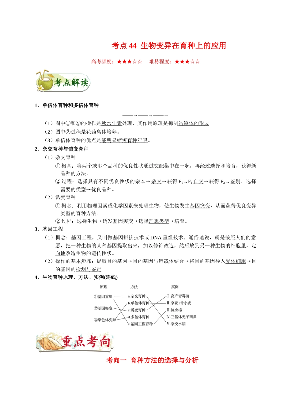 2025年考点一遍过高考生物-考点44生物变异在育种上的应用.doc_第1页