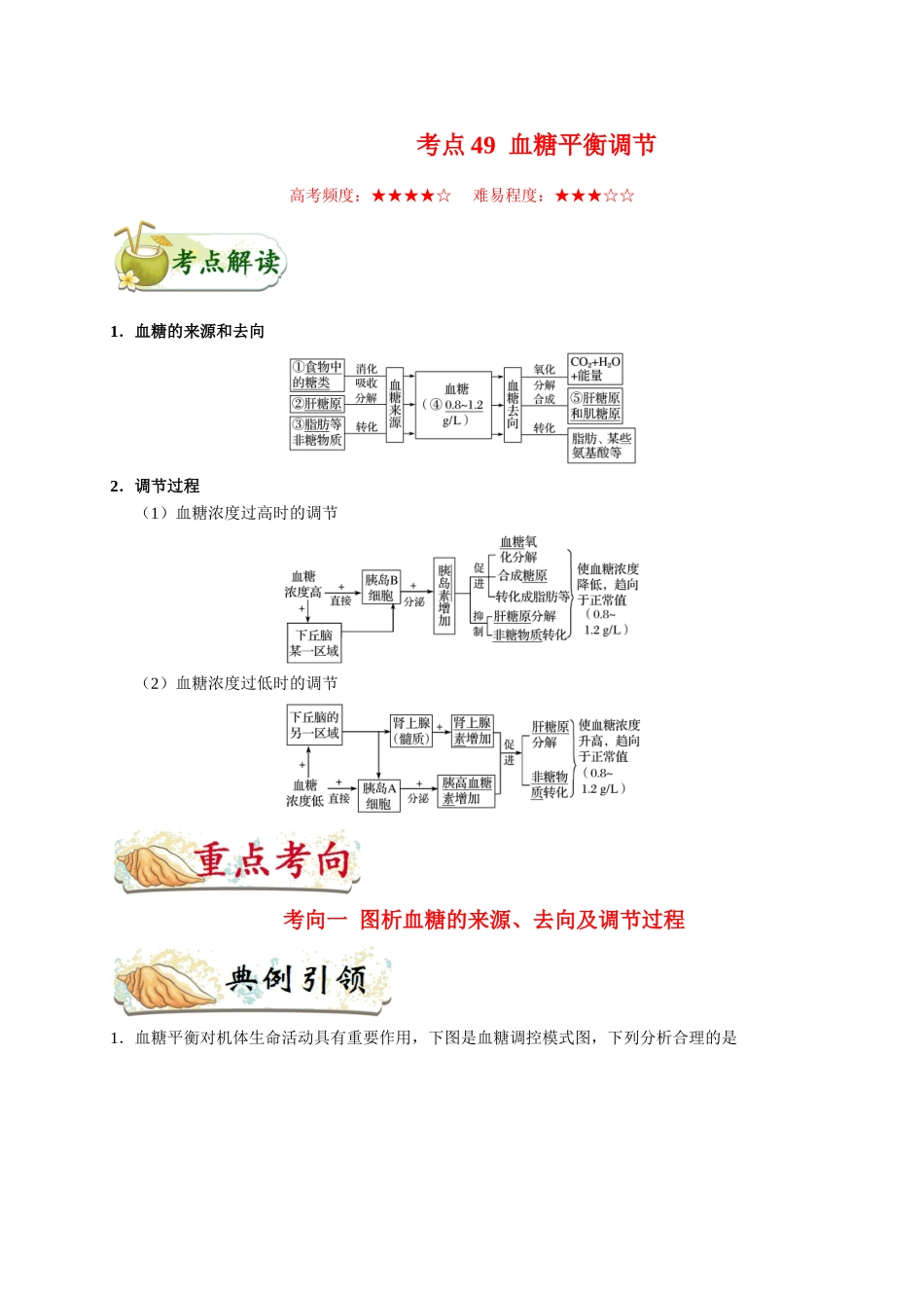 2025年考点一遍过高考生物-考点49血糖平衡调节.doc_第1页