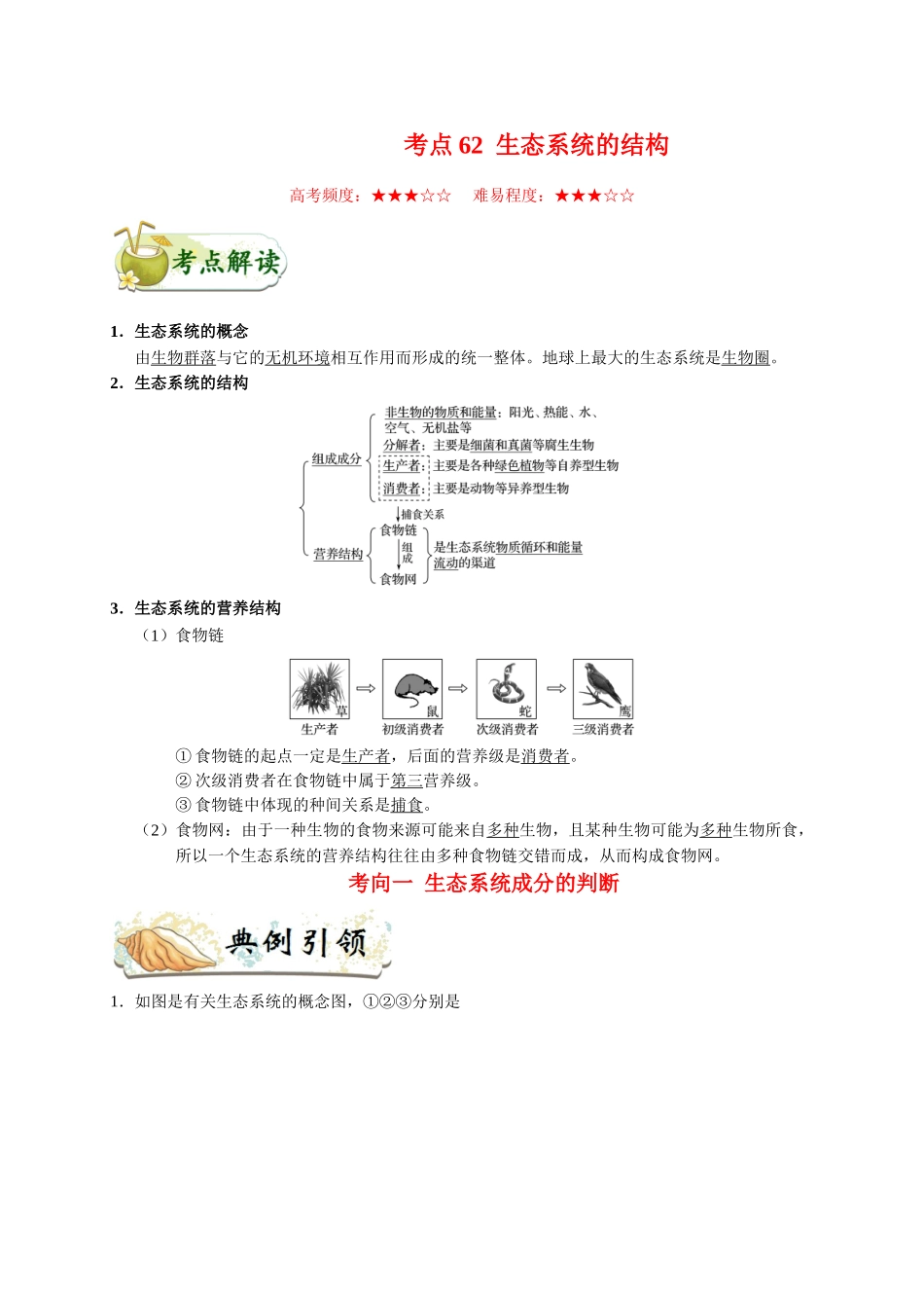 2025年考点一遍过高考生物-考点62生态系统的结构.doc_第1页