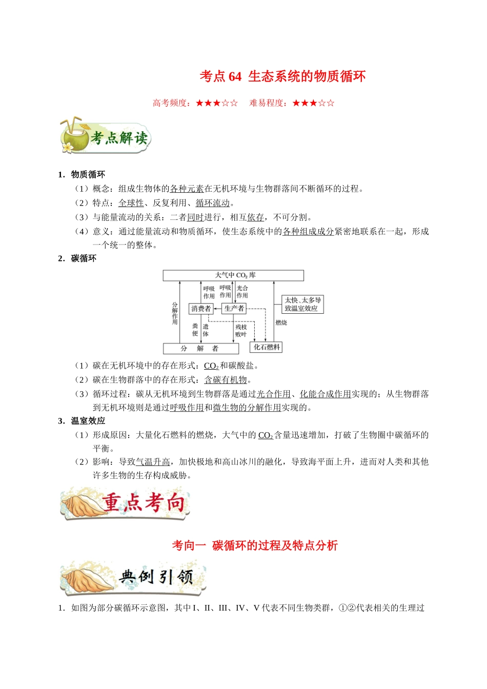 2025年考点一遍过高考生物-考点64生态系统的物质循环.doc_第1页