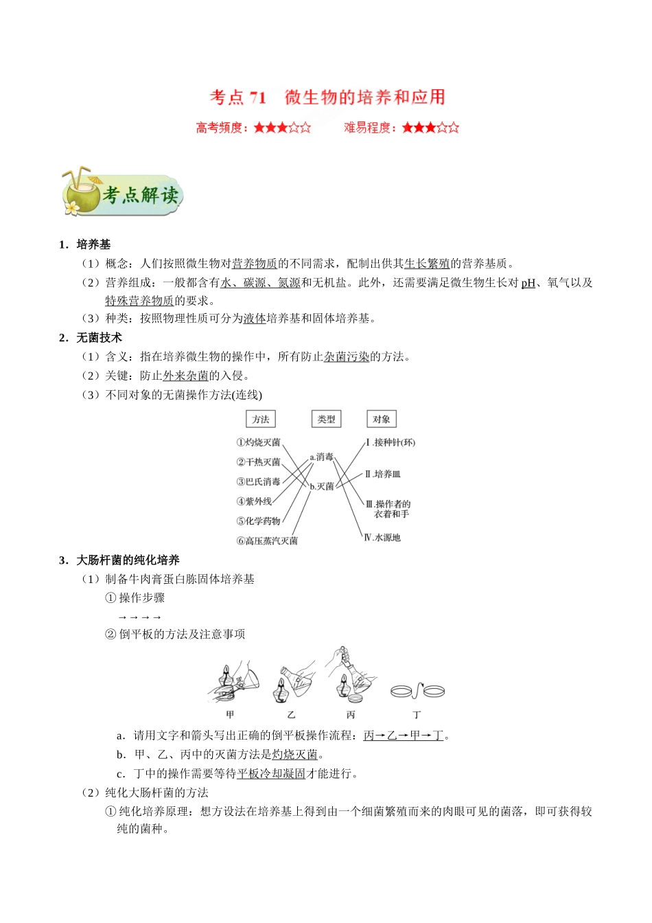 2025年考点一遍过高考生物-考点71微生物的培养和应用公众号：好未来试卷下载.doc_第1页