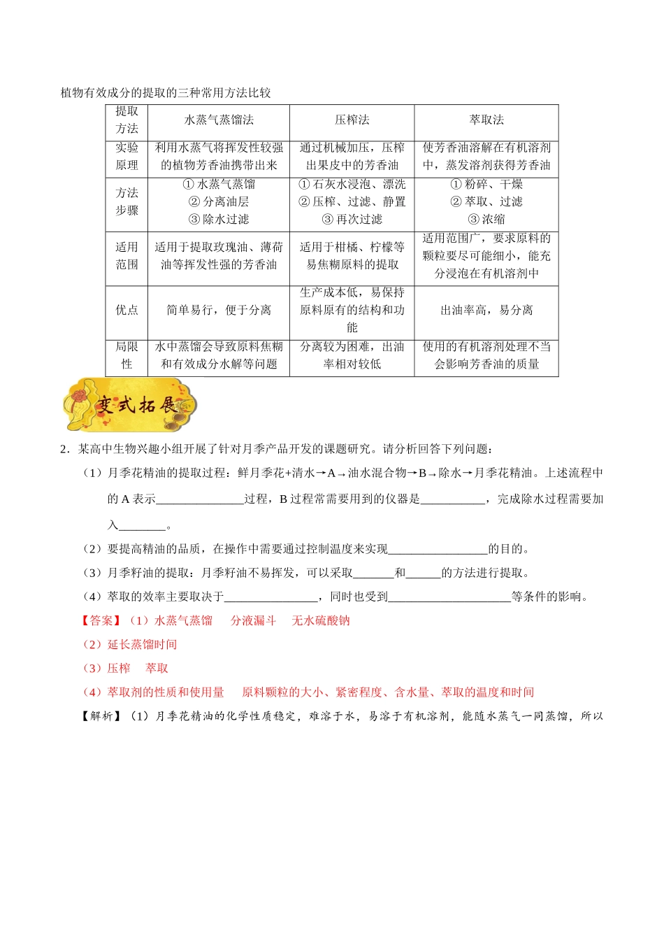 2025年考点一遍过高考生物-考点77植物芳香油的提取公众号：好未来试卷下载.doc_第2页