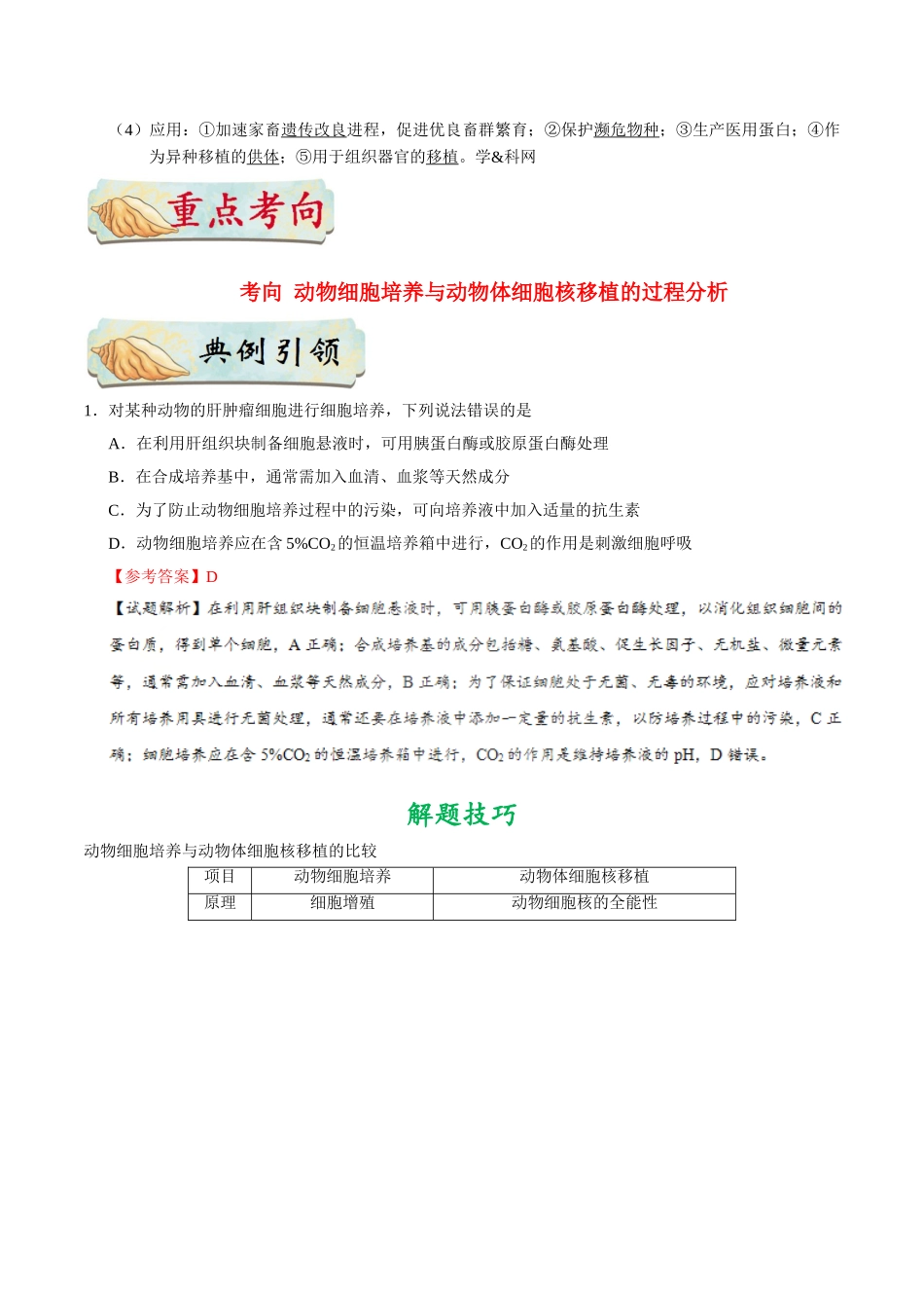 2025年考点一遍过高考生物-考点83动物细胞培养和体细胞克隆公众号：好未来试卷下载.doc_第2页