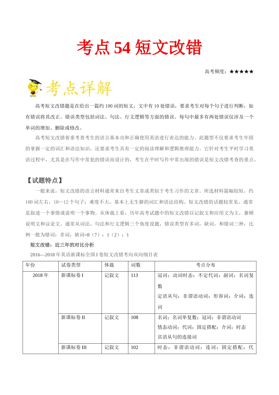 2025年考点一遍过高考英语-考点54短文改错.doc_第1页