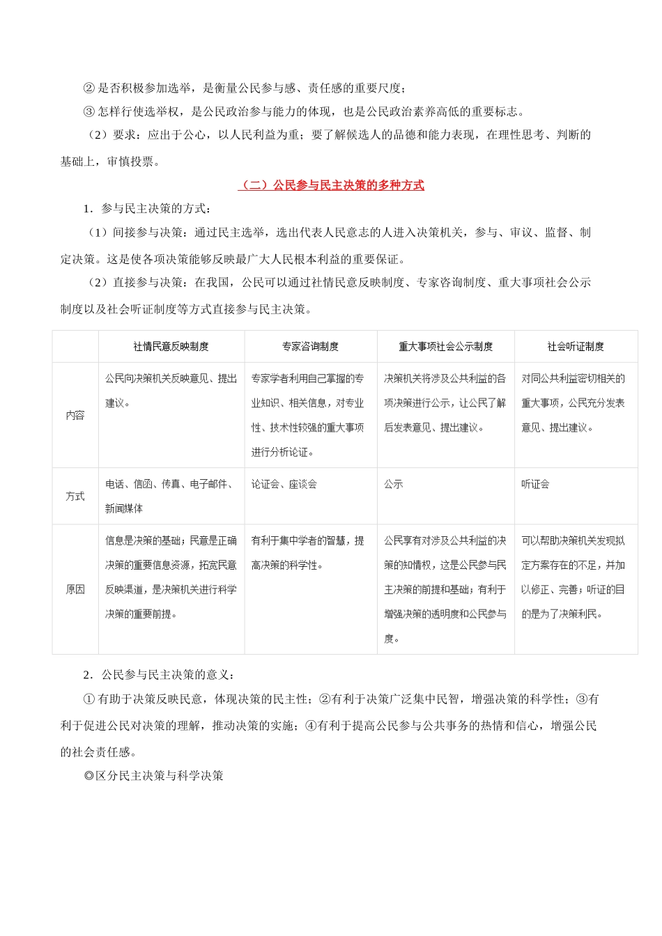 2025年考点一遍过高考政治-考点20公民政治参与的途径和方式.doc_第2页