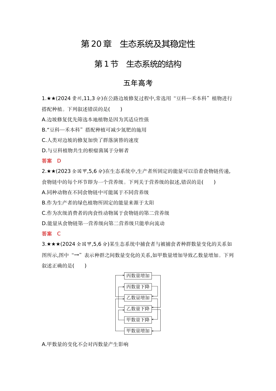 2026版53高考总复习A版生物-精练册第20章生态系统及其稳定性.docx_第1页