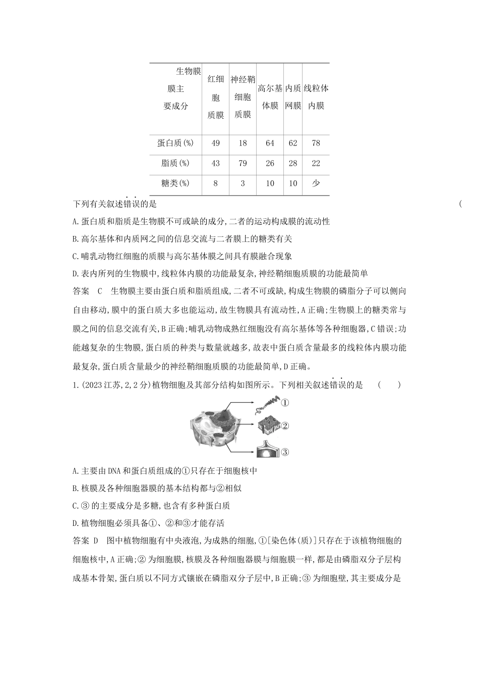 2026版53高考总复习A版生物-真题分类第3章细胞的基本结构.docx_第2页
