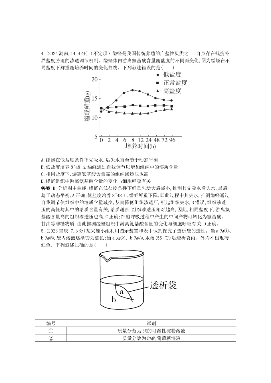 2026版53高考总复习A版生物-真题分类第4章细胞的物质输入与输出.docx_第2页