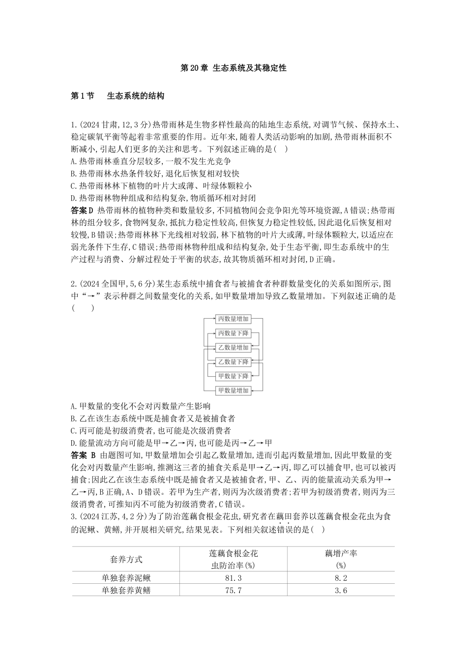 2026版53高考总复习A版生物-真题分类第20章生态系统及其稳定性.docx_第1页