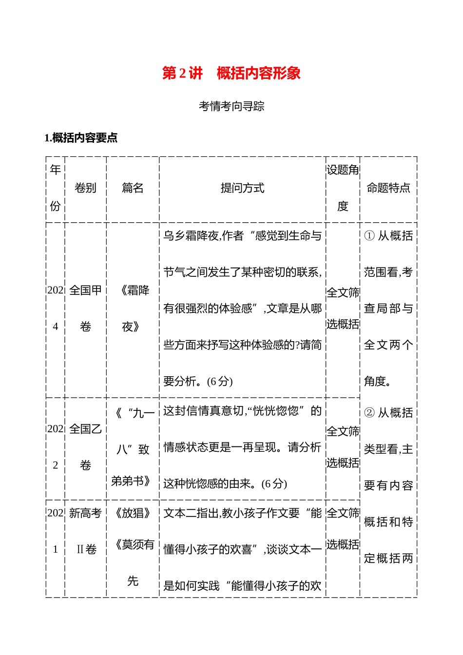 2026版高中全程复习方略语文强基版-专题三第三节第2讲概括内容形象.docx_第1页
