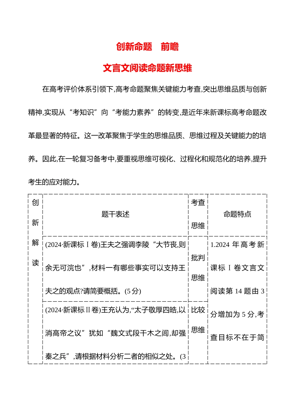 2026版高中全程复习方略语文强基版-专题四【创新命题前瞻】文言文阅读命题新思维.docx_第1页
