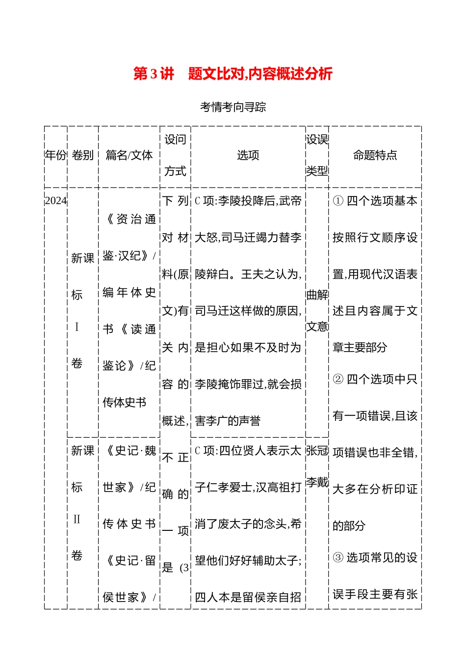 2026版高中全程复习方略语文强基版-专题四第四节第3讲题文比对,内容概述分析.docx_第1页