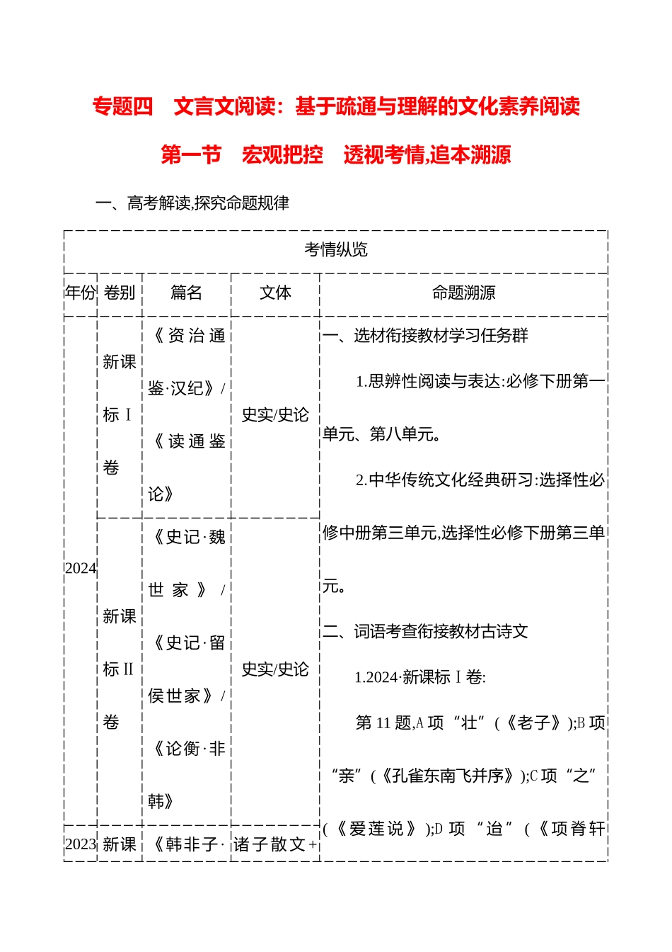 2026版高中全程复习方略语文强基版-专题四第一节宏观把控透视考情,追本溯源.docx_第1页
